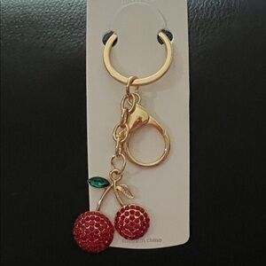 Cherry Keychain with Gold Accents